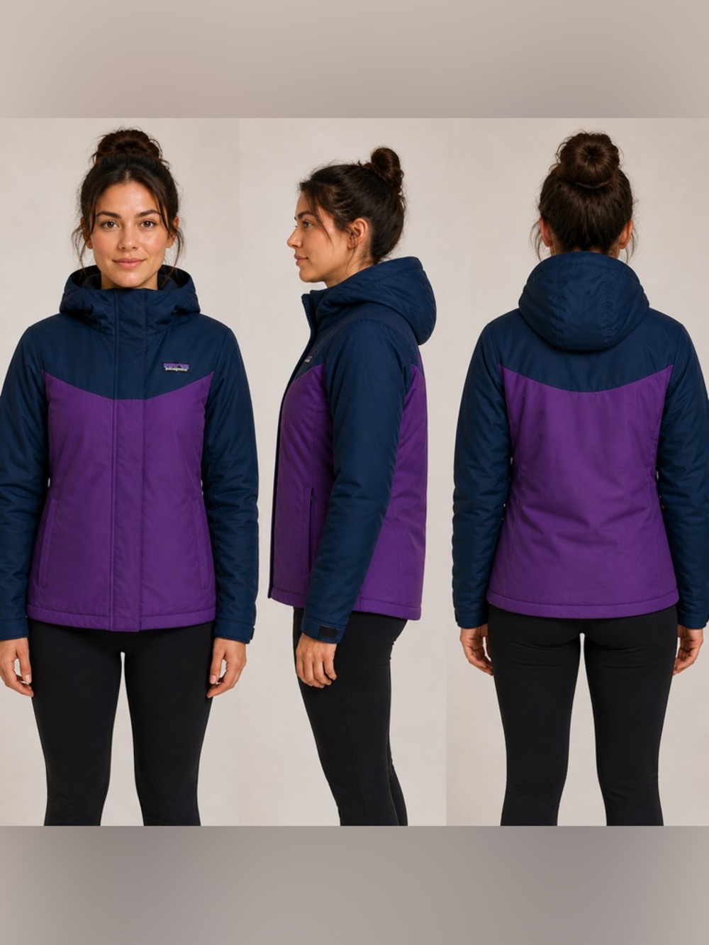 Patagonia Insulated Hooded Jacket Purple Navy Colorblock Outdoor Hiking Gorpcore